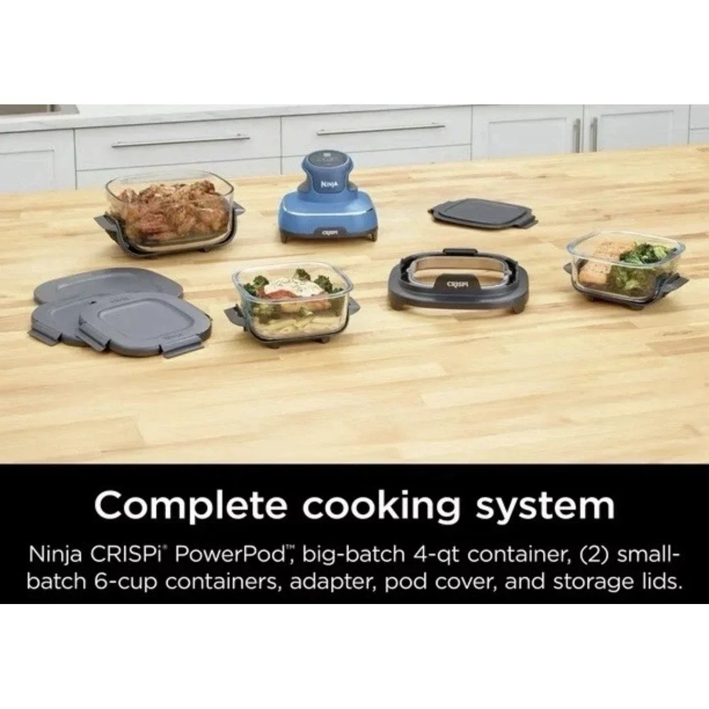 Ninja Crispi 5-in-1 Portable Glass Air Fryer Cooking System, Blue